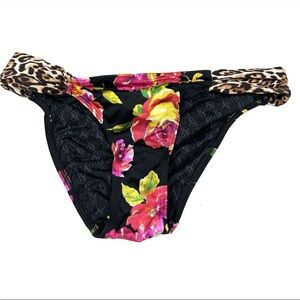 Y2K Victorias Secret Size XS Cheeky Bikini Bottoms Floral Leopard Black #3585